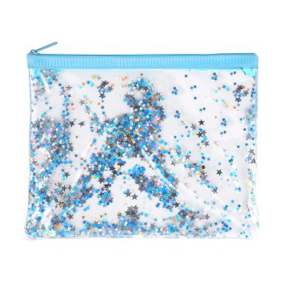 China Portable Gift Glitter PVC Quicksand Student Stationery Pencil Bag for sale