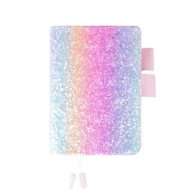 China Instant Hardcover Book Promotional Rainbow Powder Glitter Leather Notebook Travel Manual for sale