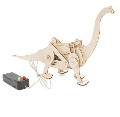 China Construction Toy Customized DIY PULL BACK Educational Science Assembly Wooden Puzzle Kits Electric Remote Control Toy Brachiosaurus for sale