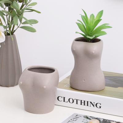 China Mini Ceramic Succulent Plant Succulent Planter Pots Plant Pot Minimalist Decorative Nordic Small Pot Female Body Shape for sale