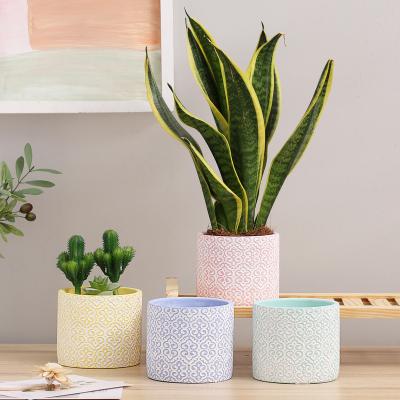 China Nordic Minimalist Custom Multicolor Cement Planter Pot Plant Succulent Flower Pot With Embossed Design for sale