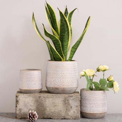 China Nordic Minimalist Embossed Style Planter Pot Set Cement Flower Pot Garden Succulent Planter For Plants Wholesale Cheap Pot for sale