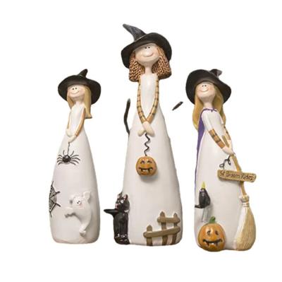 China Contemporary Resin Witch Ornament Statue Place Ornaments Cute Halloween Family Holiday Crafts for sale