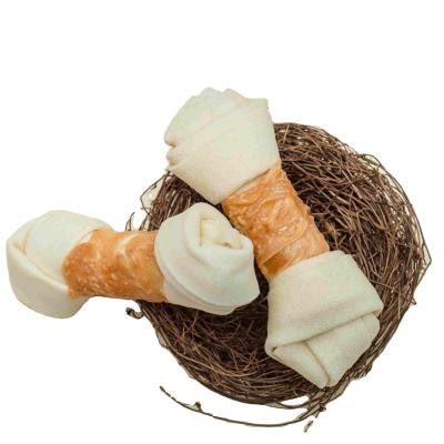 China Viable dog treats chicken wraps knotted bone in rawhide or pigskin for sale