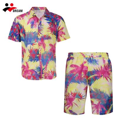 China Factory Price Hawaii Beach Wear Anti Shrink Custom Printed Men Short Sleeve Summer Street Casual Hawaiian Shirts Set For Beach for sale