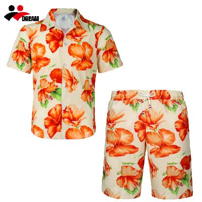 China Anti-pilling Men's Set Custom Comfortable Suit Breathable Hawaiian Shirts Summer Shorts 4 Way Stretch for sale