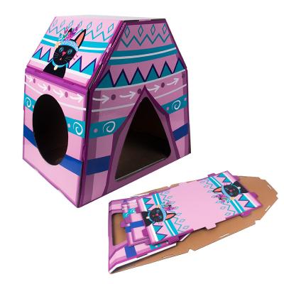 China OEM Foldable Cat House Replaceable Panel Cat Box Replaceable House Cat Scratching Mail Corrugated Paper Cardboard Scratcher for sale