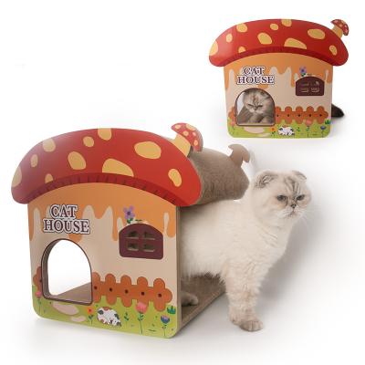 China Viable Wholesale Custom Corrugated Paper Scratch Cat Bed Cardboard Scratch Cardboard Mushroom Cat House Corrugated Paper Scratch for sale