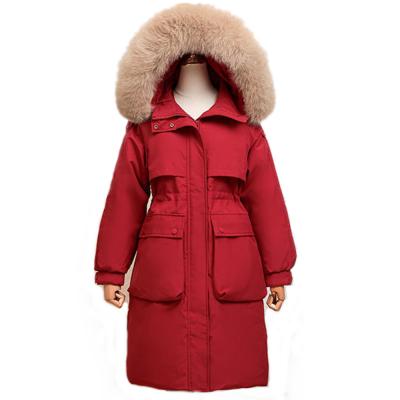 China QUICK DRY Oversized Stripper Ladies Down Jackets Womens Long Padded Coats With Fur Collar Artificial Wool for sale