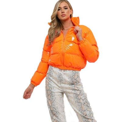 China High Quality QUICK DRY Women Short Pu Coat Stripper Jacket Fashion Shiny Bubble Crop Tops Casual Long Sleeve Outwear Coat For Women for sale