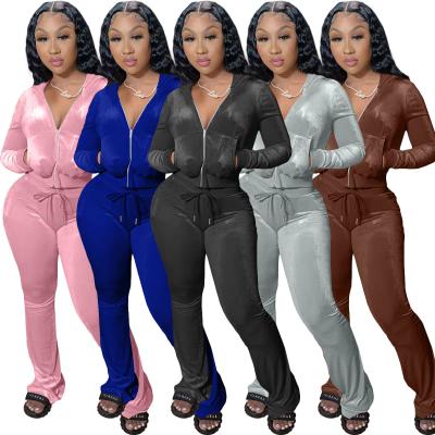 China Breathable Autumn And Winter Velvet Suit Women Two Piece Hooded Casual Korean Velvet Sports Suit Sweatsuit Set Tracksuit for sale