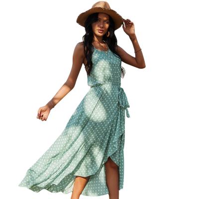 China 2022 New Summer Casual Women's Washable Spring And Polka Dot Midi Sling Dress Summer Midi Ladies Dress for sale