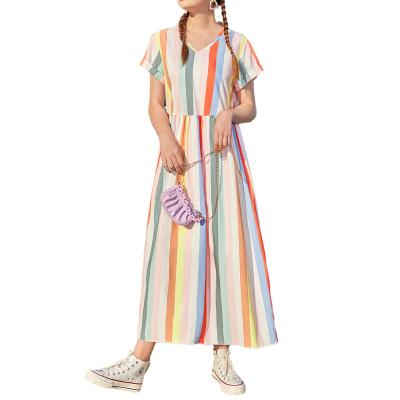 China Maxi Dress Loose Striped Gradient Summer Vacation Anti-Static Short Sleeve Dresses Plus Size Women Dress for sale