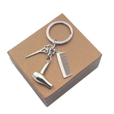 China Metal Fashion Hair Cutting Scissors Comb Hair Dryer Key Chain Ring Charm Silver Gold Plated Key Chain for sale