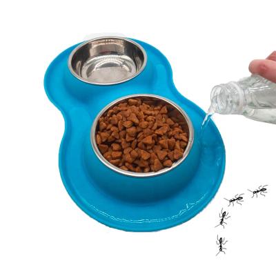 China 2 Viable High Quality Stainless Steel Pet Bowls With 1 Pcs Silicone Bowl With Mat Double Silicone Pet Bowl for sale