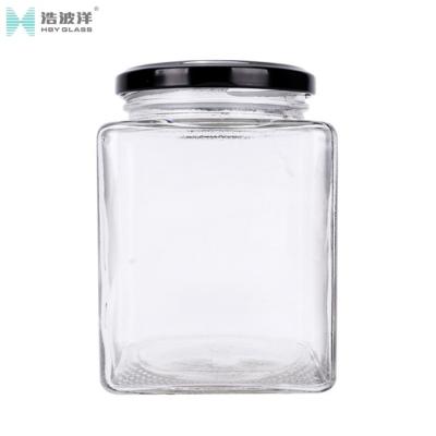 China Glass Cookie Square 280ml 380ml Candy Storage Jar With Metal Lid for sale