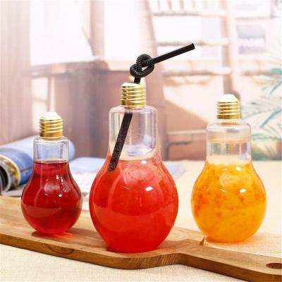 China Beverage Beverage Glass Bulb Shaped Bottle With Lid For Home Store With Milk Tea Fruit Juice Drinks Lamp Bottle for sale