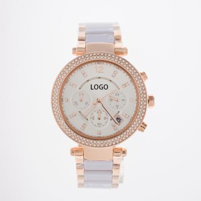 China Original Hot Sale Mk Luxury Water Resistant Diamond Quartz Stainless Steel Ladies Watch With Ceramic Strap for sale