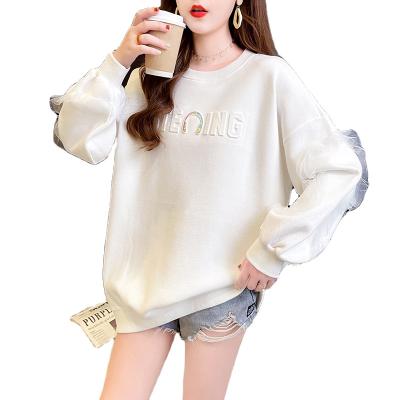 China Anti-wrinkle autumn ladies hoodie new mid length 3D lace embossed reflective laser sweater for sale