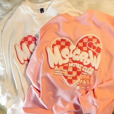 China Custom Long Sleeve Niche Design Bear Love Checkerboard Anti-wrinkle Blast Logo Sweater Men and Women Slim Hoodies for sale