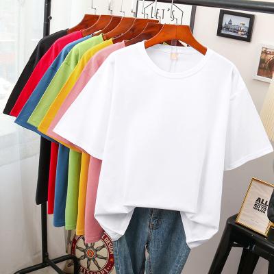 China Wholesale Blank LOGO Anti-pilling Women's T-shirt 100% Cotton Summer Short Sleeve Customized Solid Color Plus Size for sale