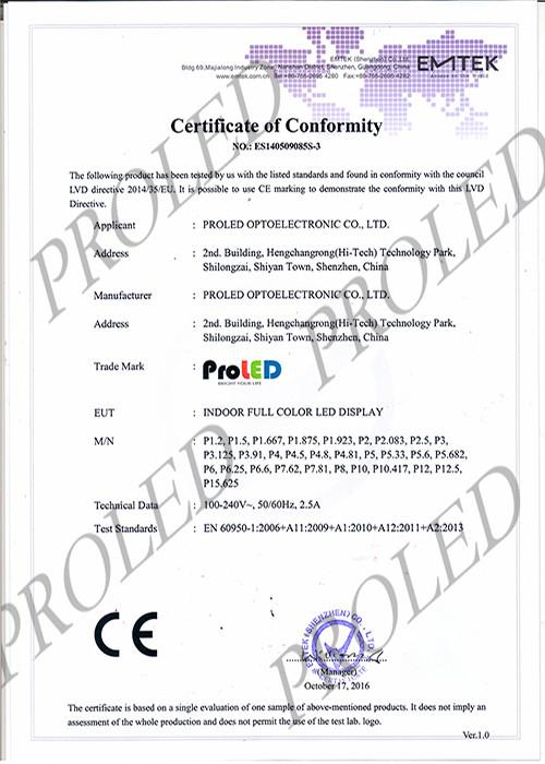 CE Certificate - PROLED OPTOELECTRONIC CO., LIMITED