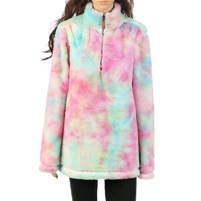 China Breathable RTS Tie Dye Women Custom Hoodie Polyester Sherpa Pullover for sale