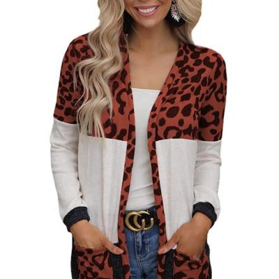 China Wholesale Anti-wrinkle clothing boutique leopard color block knitted sweater cardigan for women for sale