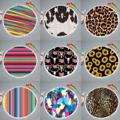 China 2021 High Quality Sublimation Printed Turkish Marble Round Pom Logo Tablets Pom Beach Towel for sale