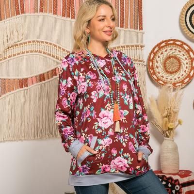 China Anti-pilling 2021 Wholesale Floral Print Women Plus Size Hoodie Tops for sale