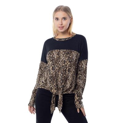 China Plus Size 2020 The New Leopard Full Print Winter Long Sleeve Bow Tie For Women Leopard T-shirts Long Sleeve for sale