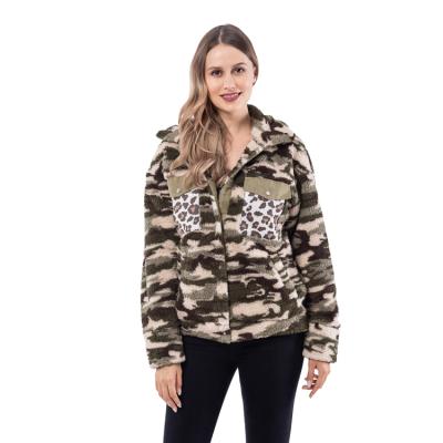 China Breathable Full Zipper Camouflage Sherpa Fleece Hoodie Jacket For Women for sale