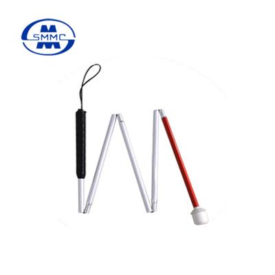 China Guid for Blind People 5 Sections Folding Blind Guide Cane Aluminum Walking Stick with Rotablae Tilt for sale