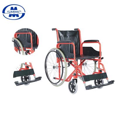 China Powder Coating Steel Frame Manual Removed Adjustable Armrest And Footrest Steel Wheelchair For Elderly for sale