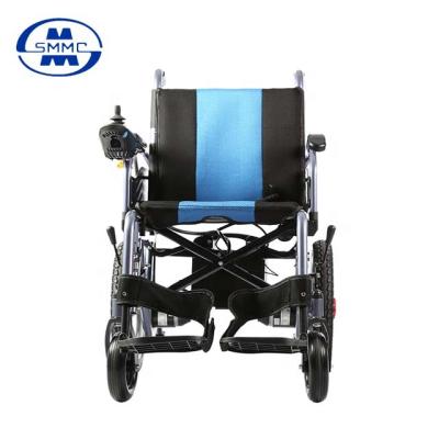 China Aluminum alloy power electric folding aluminum wheelchair with detachable armrest and footrest and automatic electromagnetic brake for sale