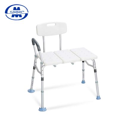 China Assuming Shower Height Adjustable Aluminum Transfer Bench Shower Chair With Inflated Rubber Seat And Suction Cup Tips for sale