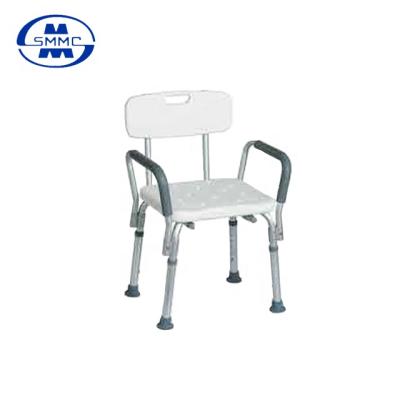 China Taking Shower Tool Armrest And Backrest Free Height Adjustable Aluminum Shower Chair With Plastic Seat For Elderly And Disabled People for sale