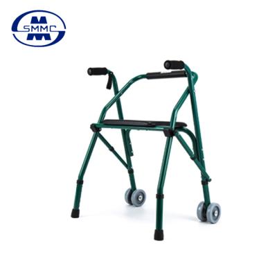 China Aluminum Adjustable 2 Paddle Walker Lightweight Folding Rollator Walker with Soft Seat and Front Wheels for Older Adults for sale