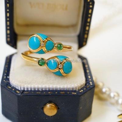 China Turquoise Real 18k Gold High Quality Natural Emerald Diamond Ring Jewelry Fashion Elegant High Quality Women Pear Shape Design for sale