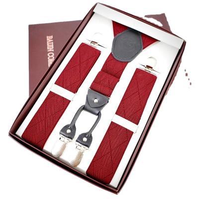 China Split Leather 4 Stay Elastic Men's Casual Shirt Clips Suspender With Brace Mens Black Split Leather Custom for sale