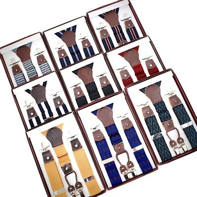 China Split Leather 4 Stay Elastic Men's Casual Shirt Clips Suspender Brace With Brace Custom Split Leather Men for sale