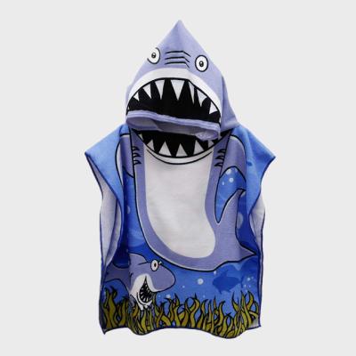 China Compressed Microfiber Kids Hooded Poncho Beach Bath Shark Printed Children's Hoodie Towel for sale