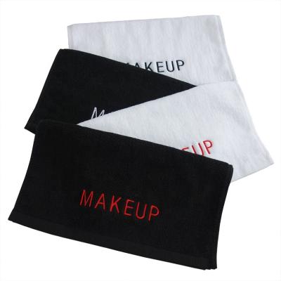 China Bleach Proof 32S 40x80cm Custom Cotton Child Safe 100% Black Make Up Hair Towel For Beauty Salon for sale