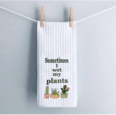 China Compressed 16inch X 24inch Or OEM Size 380gsm Microfiber White Waffle Weave Kitchen Towel for sale