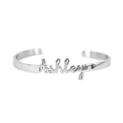 China Low MOQ Stainless Steel Customized Personalized Stainless Steel Name Bangle Cuff Bracelet for sale