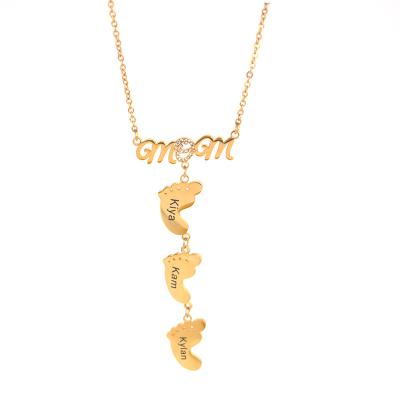 China 14K Gold Natural Diamond Mom And Baby Stainless Steel Names Necklaces CLASSIC Custom Small Pendant for sale