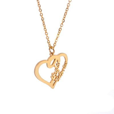 China CLASSIC Custom Stainless Steel Heart Shape 2 Name Necklace Personalized for sale