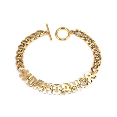 China Custom Letter Stainless Steel 18K Gold Letter Bracelet for sale