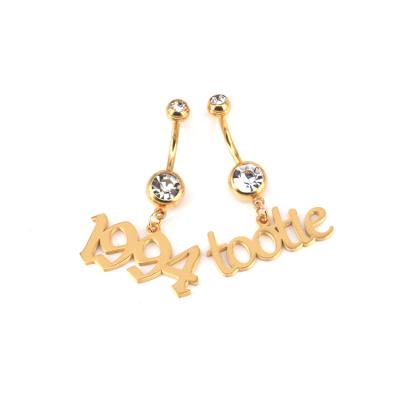 China /Sporty Casual Wholesale Gold Plated Rhinestone Personalized Custom Name Belly Ring for sale