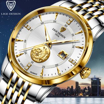 China Mens Automatic Top Brand Watch Date LIGE Stainless Steel Quartz Luxury Waterproof Wristwatches For Men Fashion Goldfish Design Watch for sale